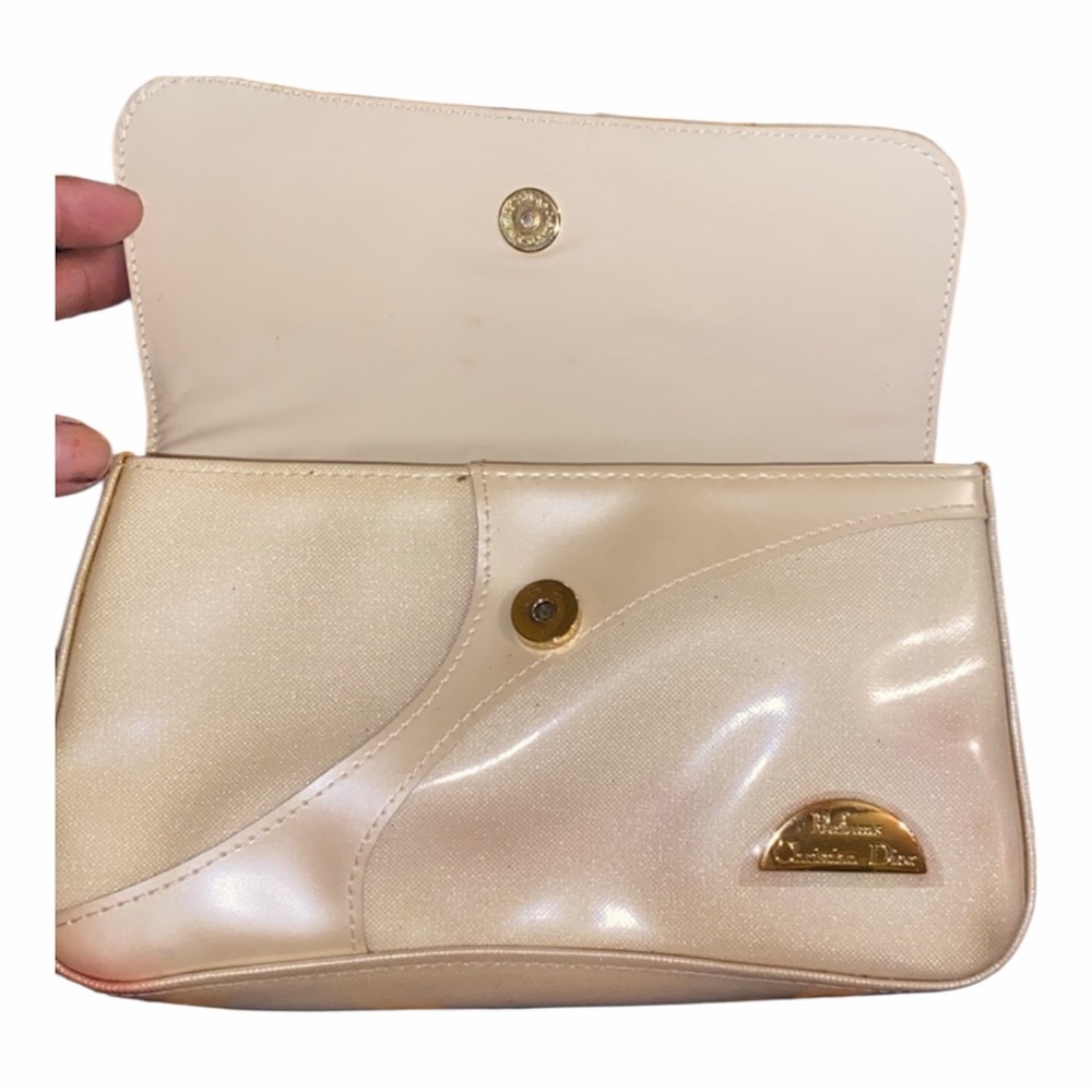 Vintage Christian Dior Parfums Cream Toiletry Clutch Pouch Bag Patent Trim - Picture 2 of 5